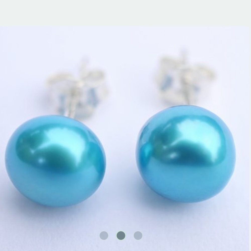 💙8mm Pair Freshwater Pool Blue Pearl Earrings💙